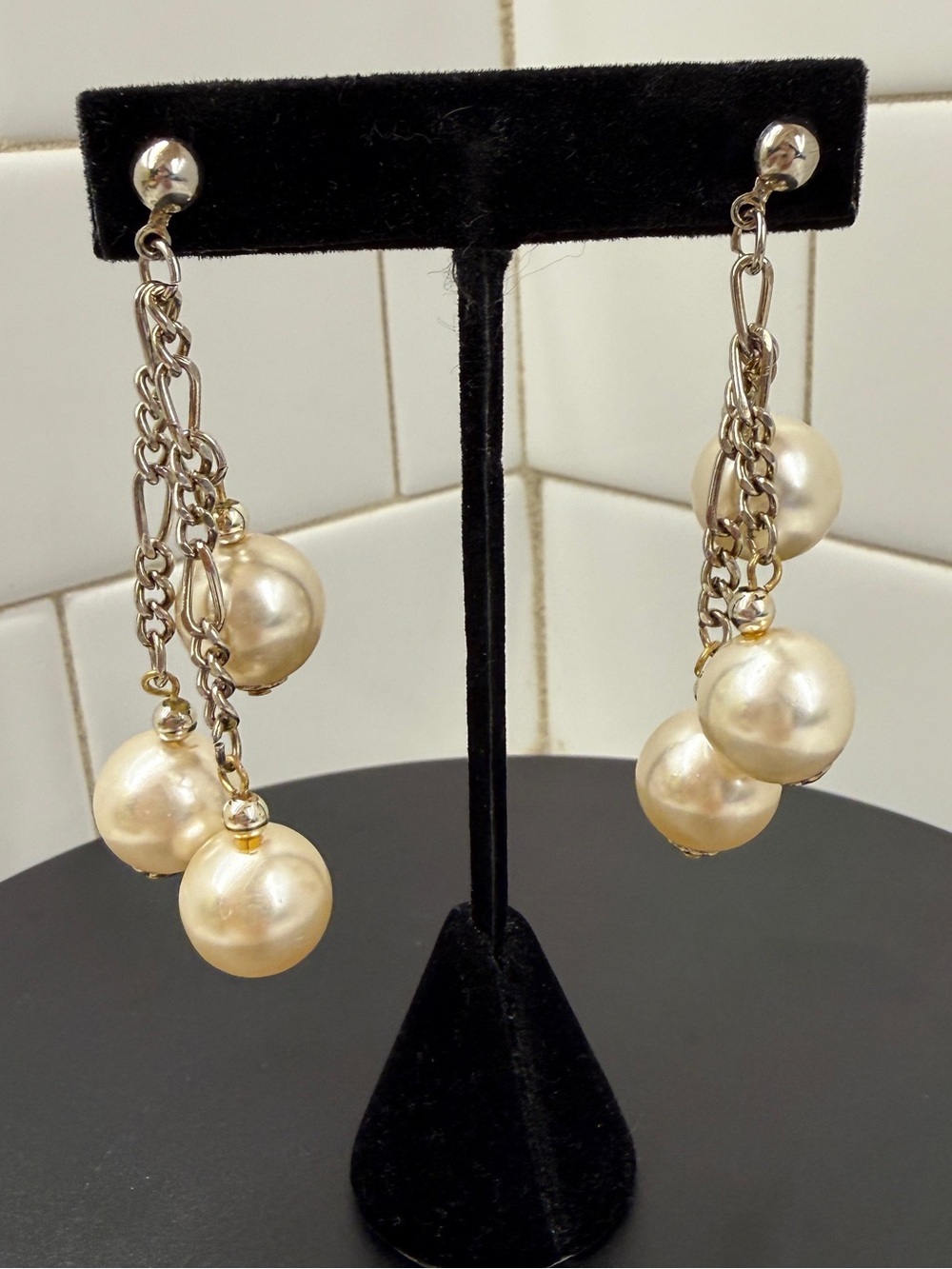 Gold-Tone Pearl Cluster Drop Earrings - Champagne Pearls